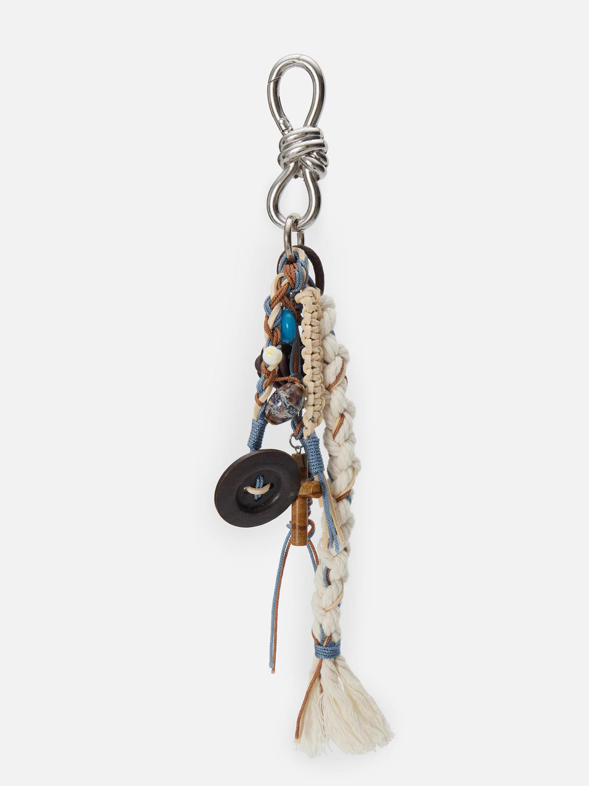 Braided Macrame Bead & Button Charm Keychain Clip
