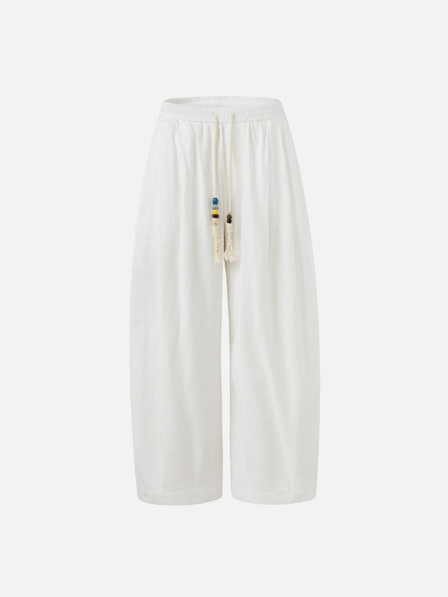Beaded Drawstring Pleated Baggy Barrel Pants