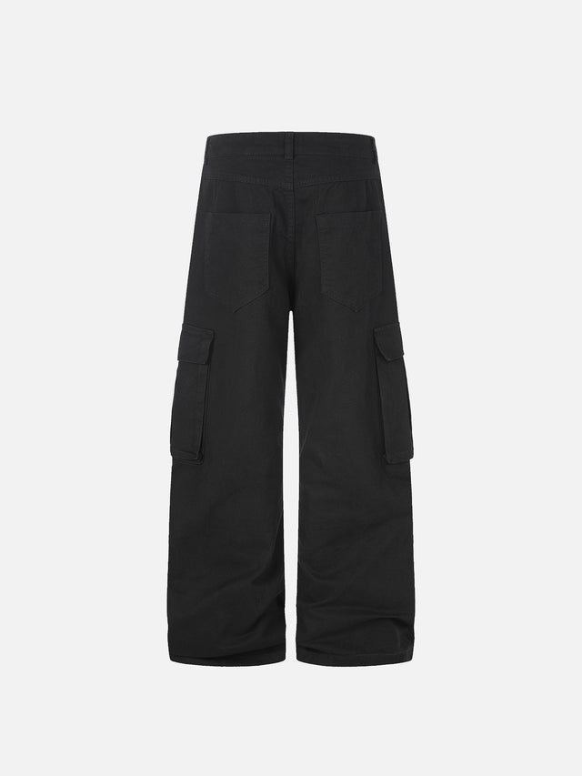 Washed Belt-Print Straight-Leg Cargo Jeans