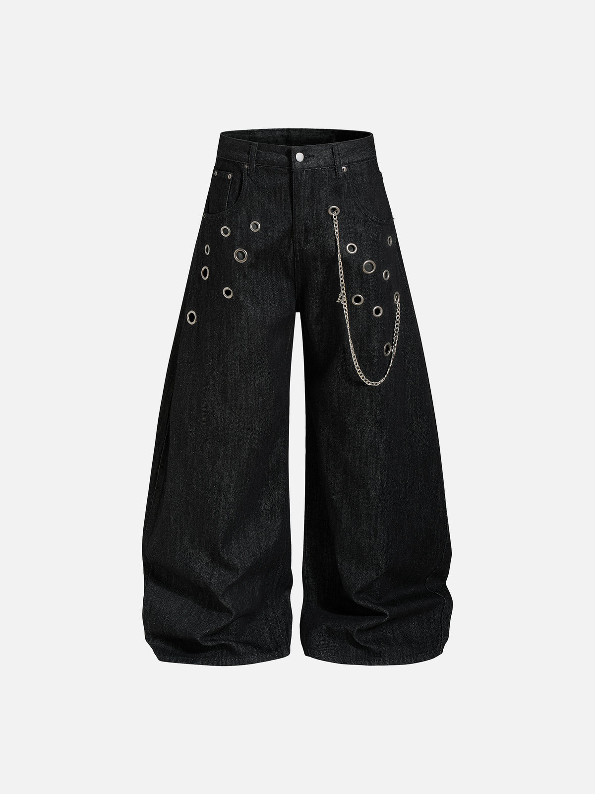 Eyelet-Embellished Chain Detail Baggy Jeans