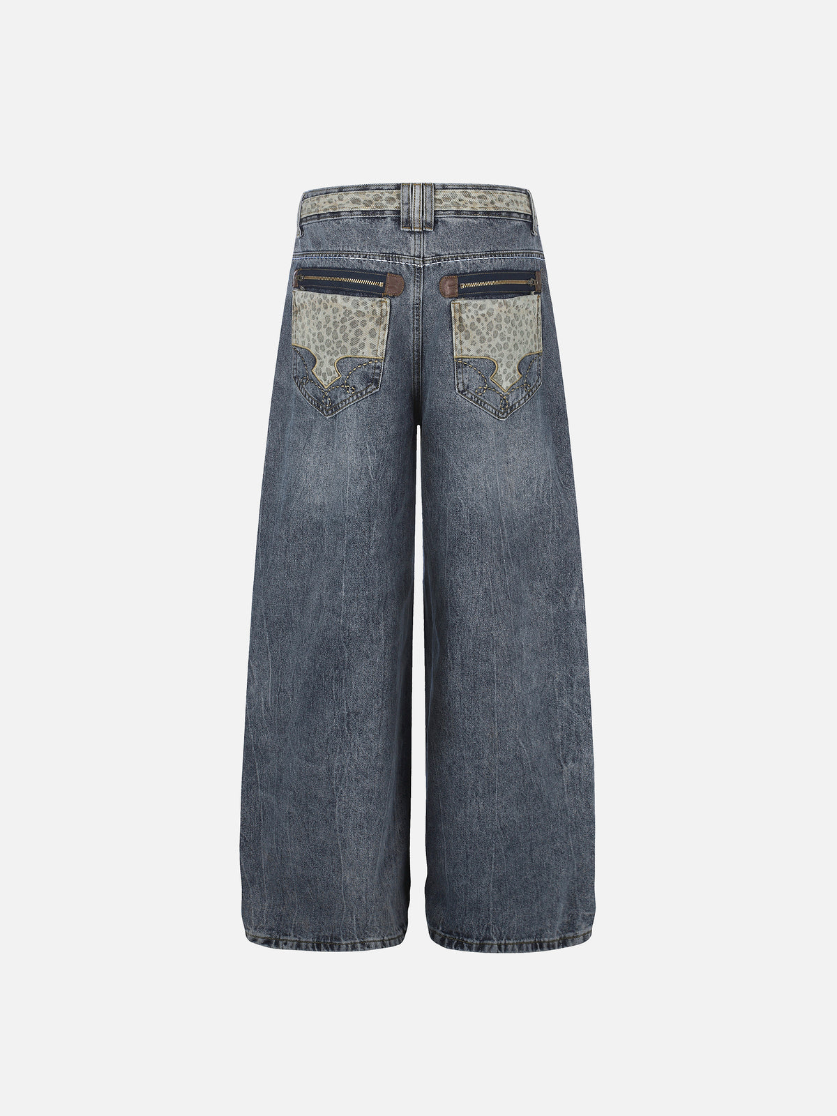 Leopard-Trim Straight-Leg Jeans