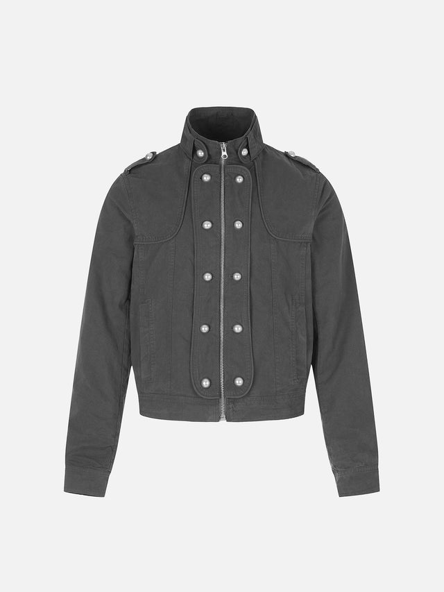 Military Double-Breasted Button-Panel Boxy Cotton Jacket