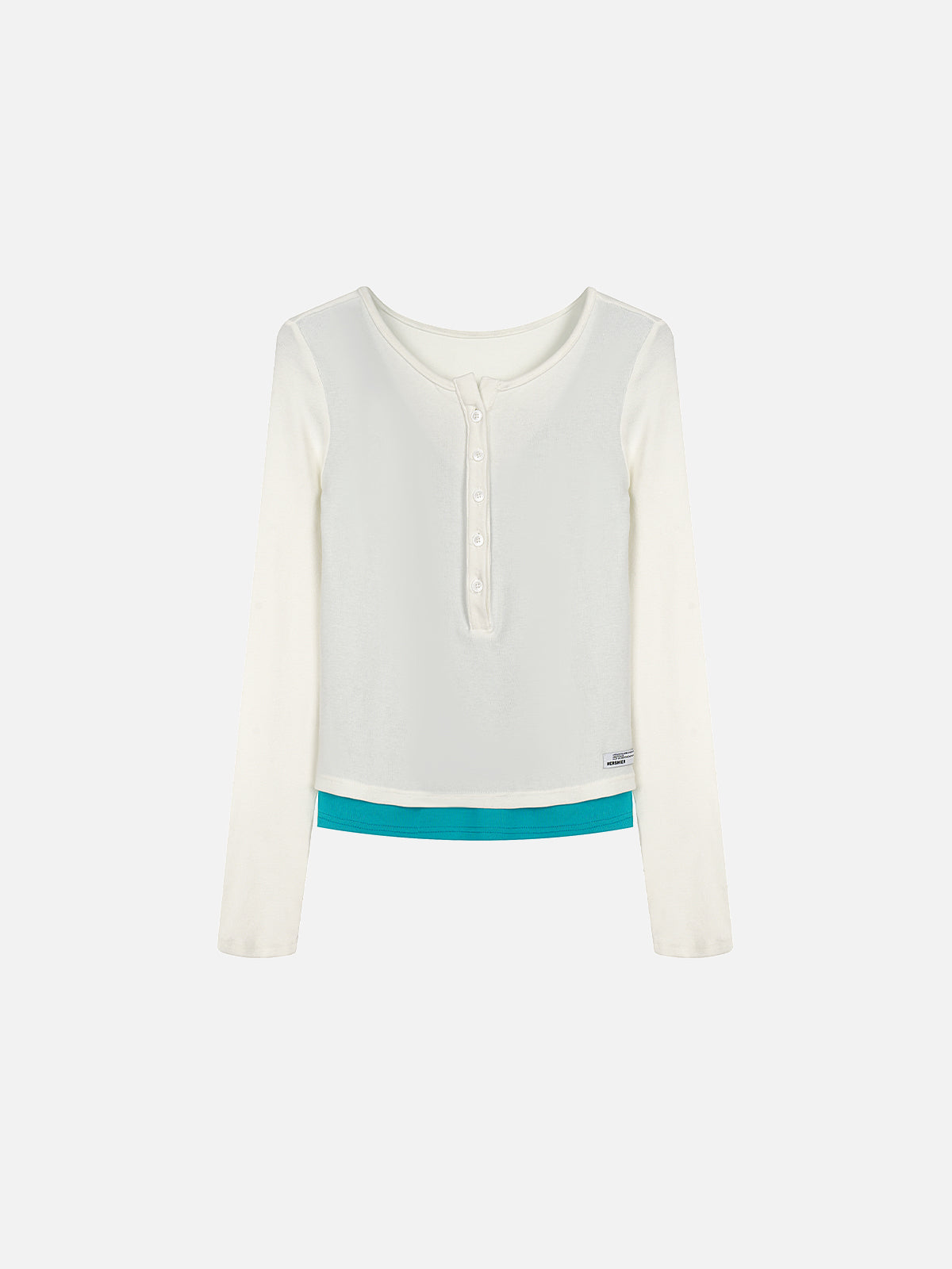 Ribbed Button-Placket Double-Layer Slim Top