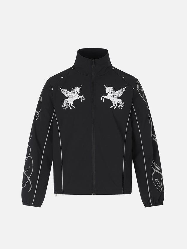 Pegasus-Embroidered Number-Print Oversized Track Jacket