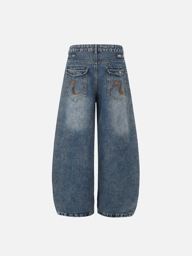 Studded Multi-Welt Balloon Baggy Jeans