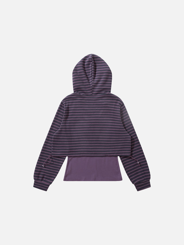 Layered-Look Striped Cropped Hoodie
