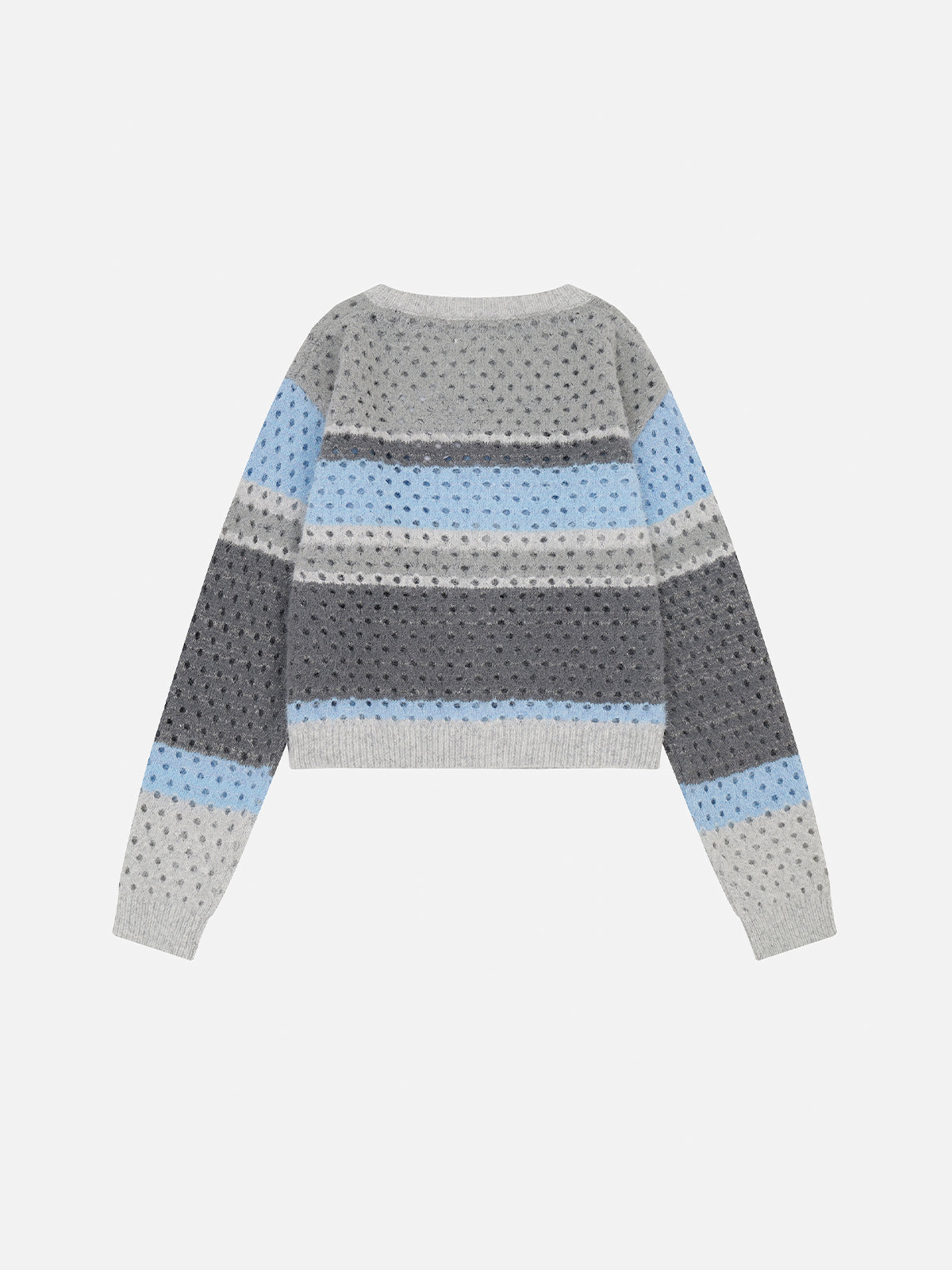 Pointelle Striped Knit Boxy Cardigan With Scarf Set