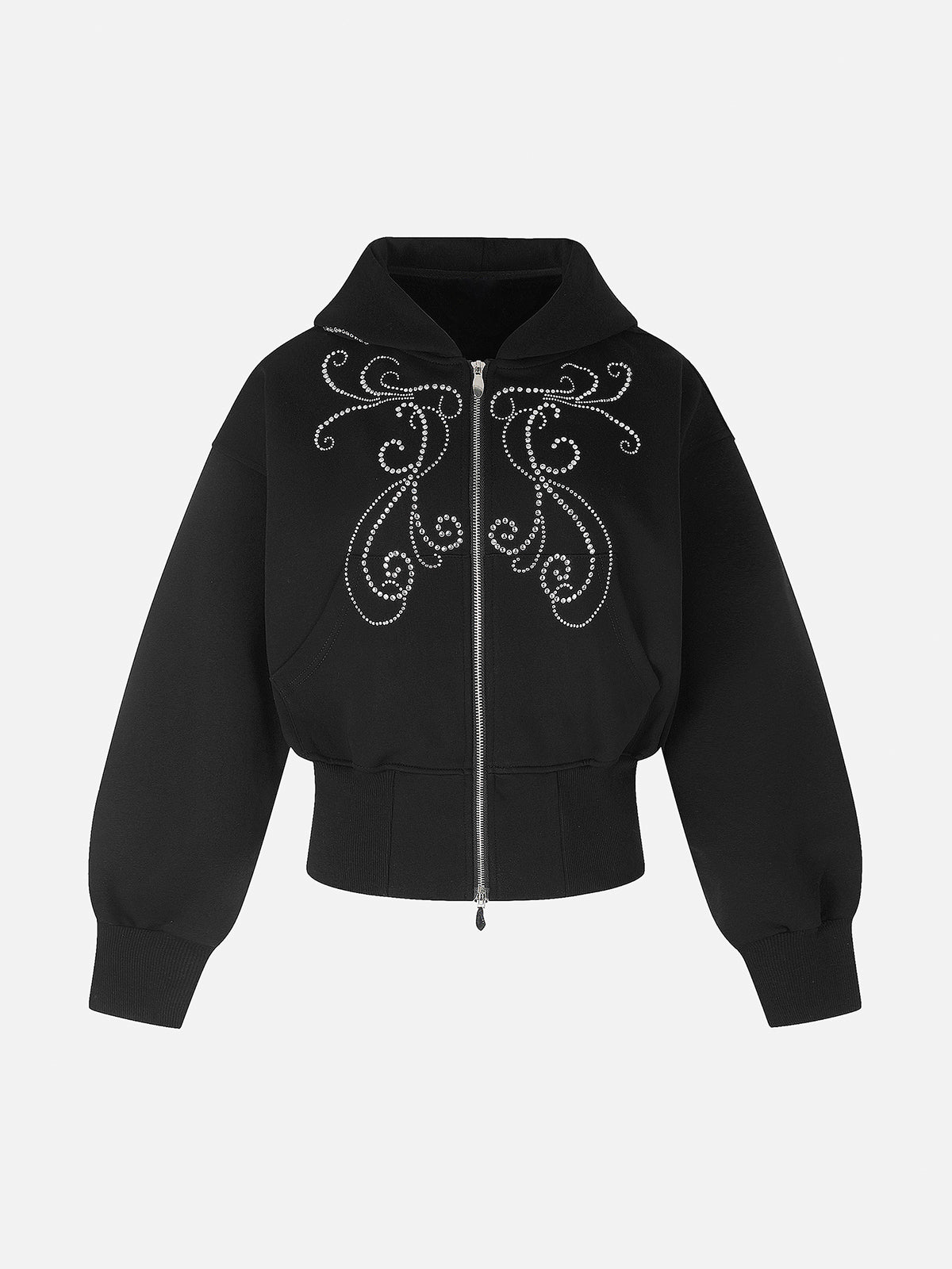 Rhinestone Tribal Butterfly Corset-Hem Boxy Zip Hoodie