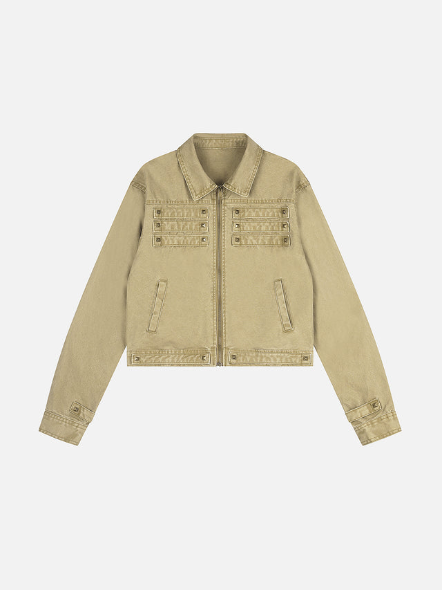 Studded-Trim Washed-Twill Cropped Jacket