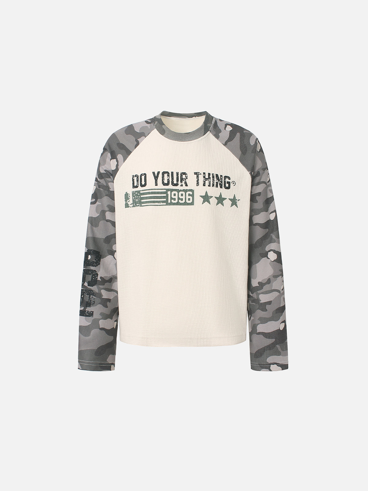 Camo Raglan-Sleeve Graphic Oversized Waffle T-Shirt