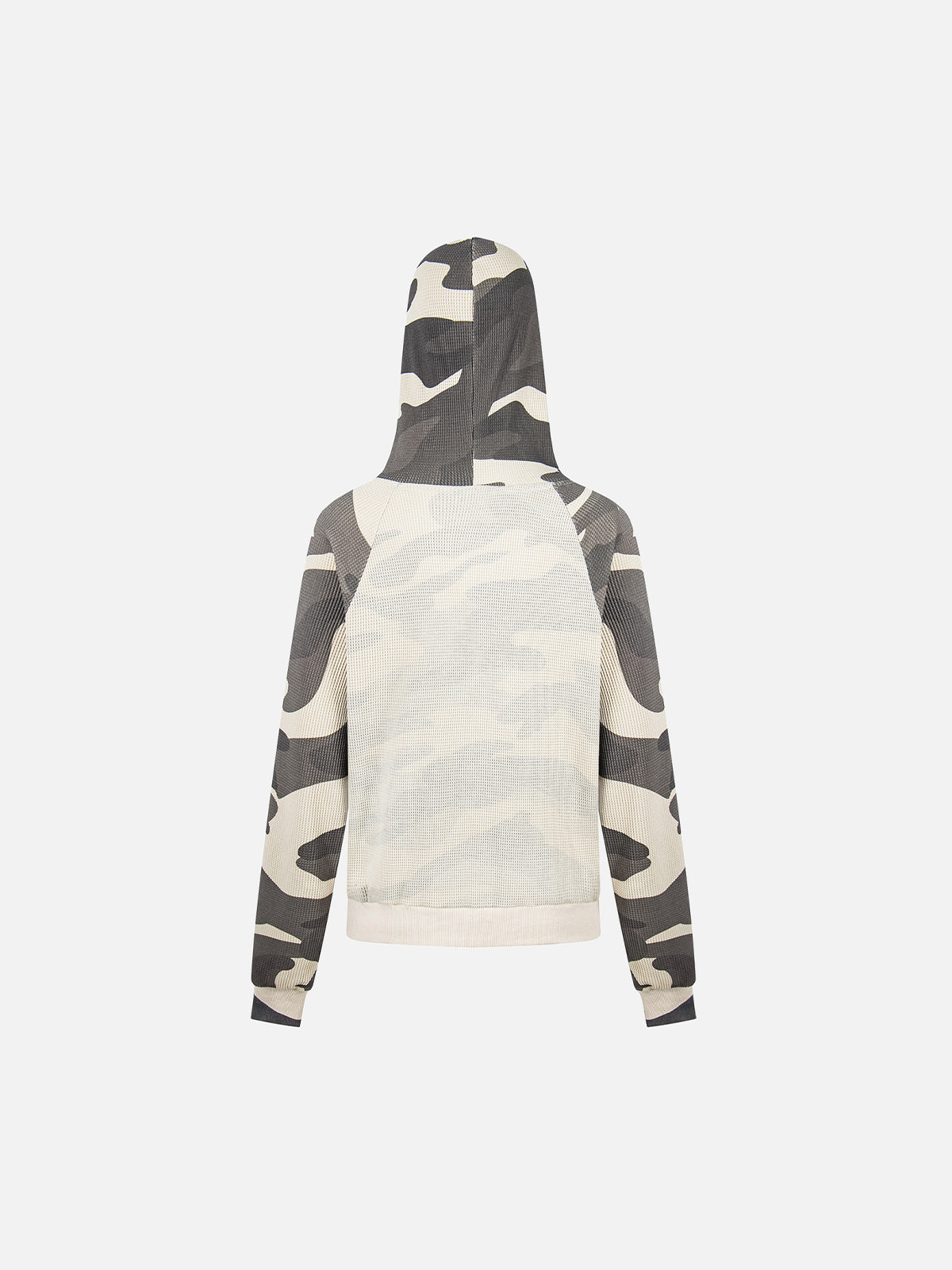 Camo-Panelled Mesh-Overlay Boxy Zip-Up Hoodie