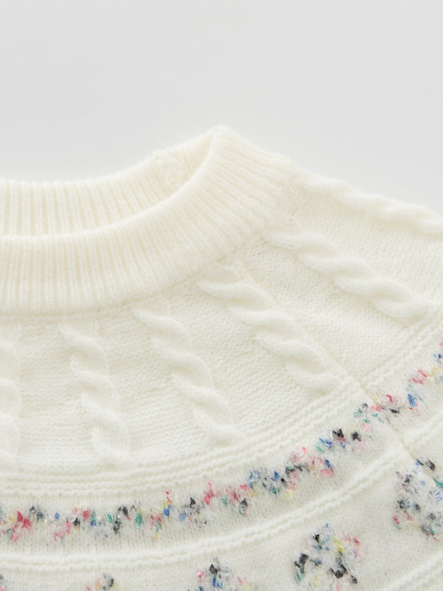 Cable-Knit Fair Isle Yoke Regular Pullover Sweater