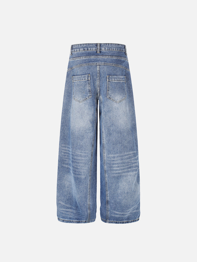 Double-Waist Contrast-Panelled Baggy Jeans