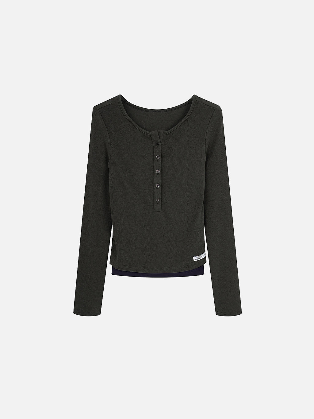 Ribbed Button-Placket Double-Layer Slim Top
