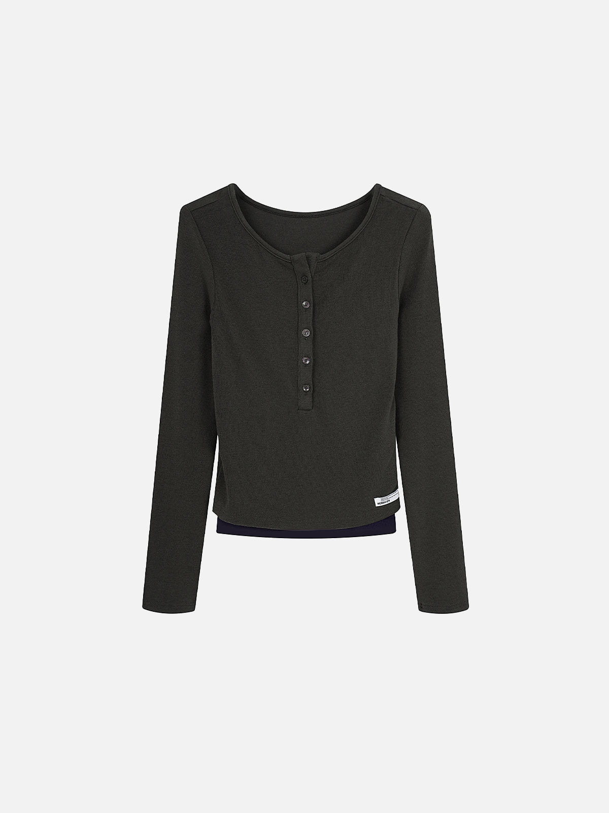 Ribbed Button-Placket Double-Layer Slim Top