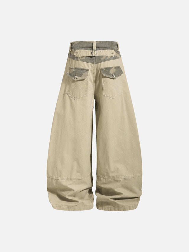 Camo-Paneled Cinch-Back Baggy Workwear Pants