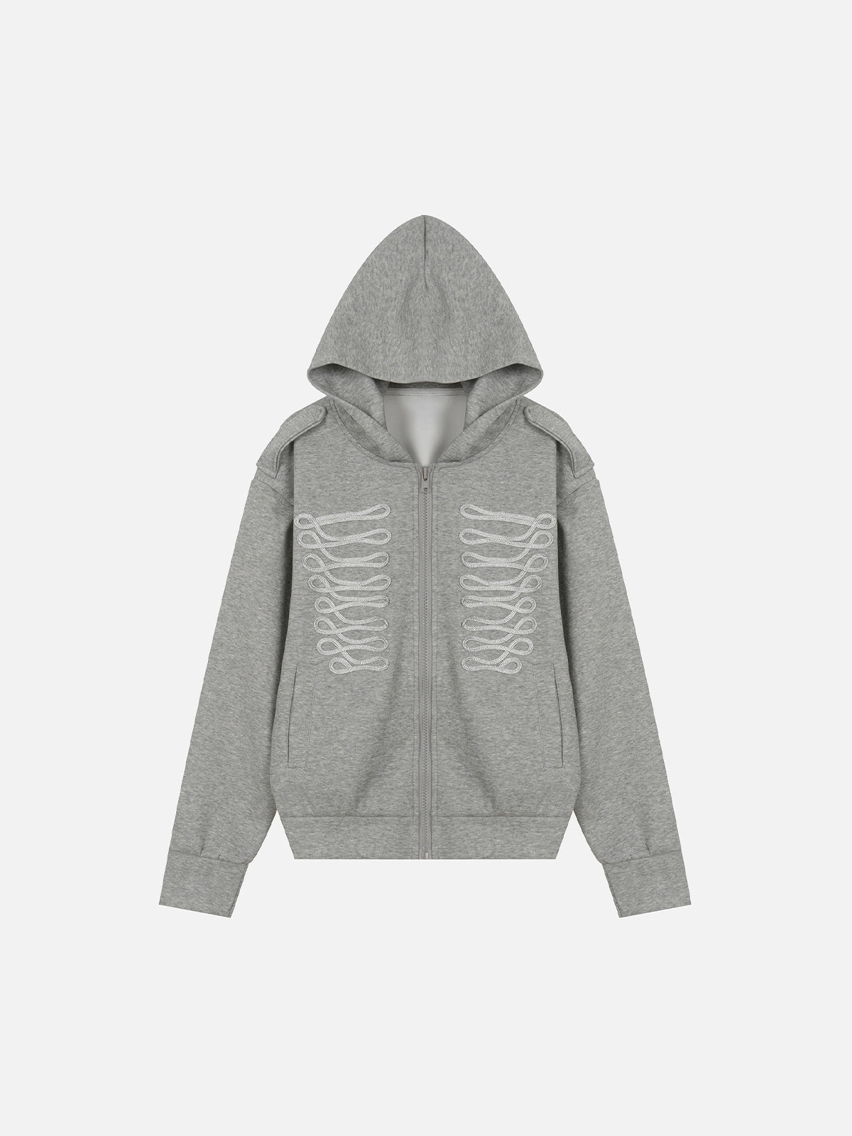 Military Frog-Braiding Epaulet Boxy Zip Hoodie