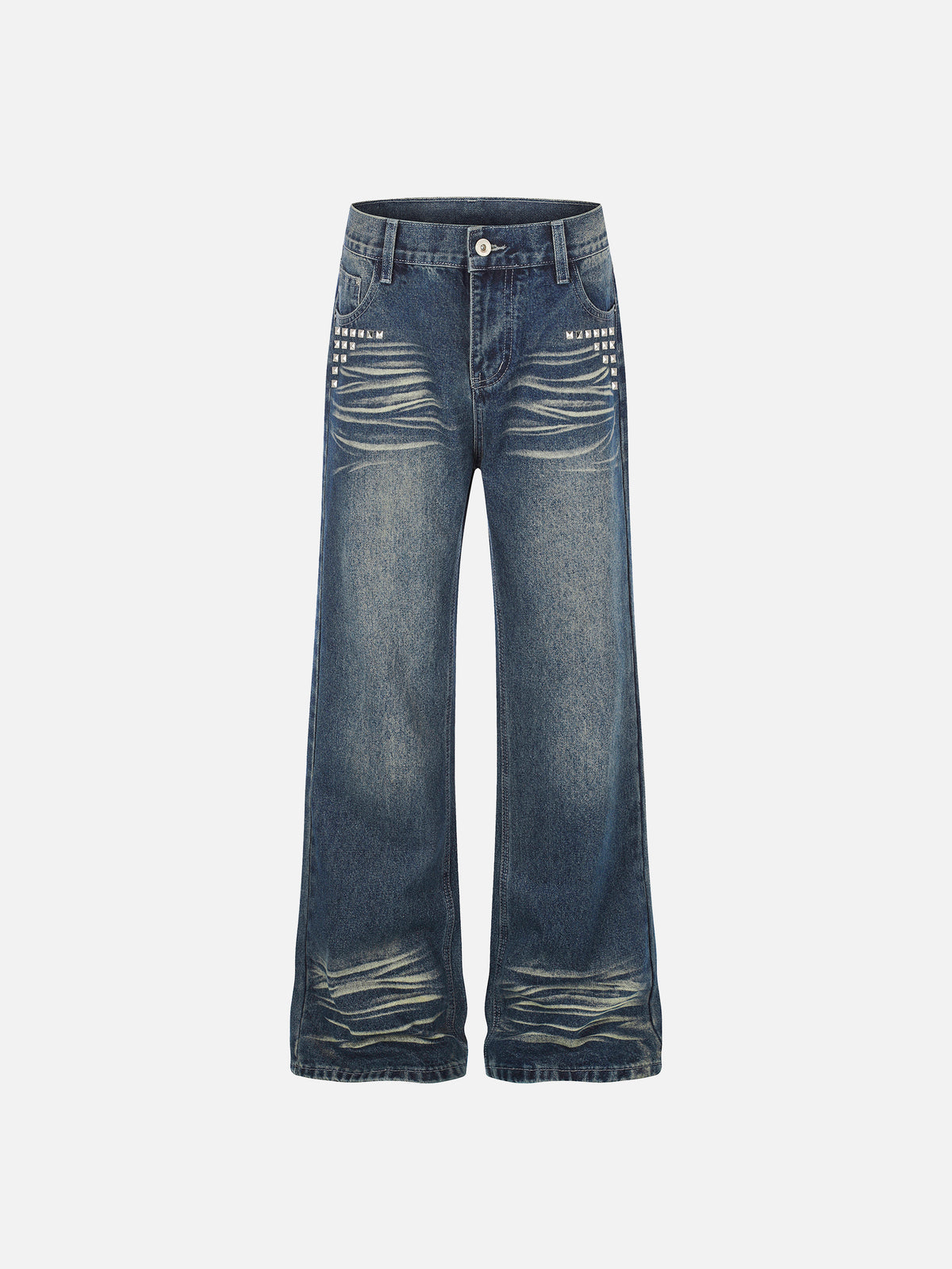 Studded-Cross Whiskered-Faded Bootcut Jeans