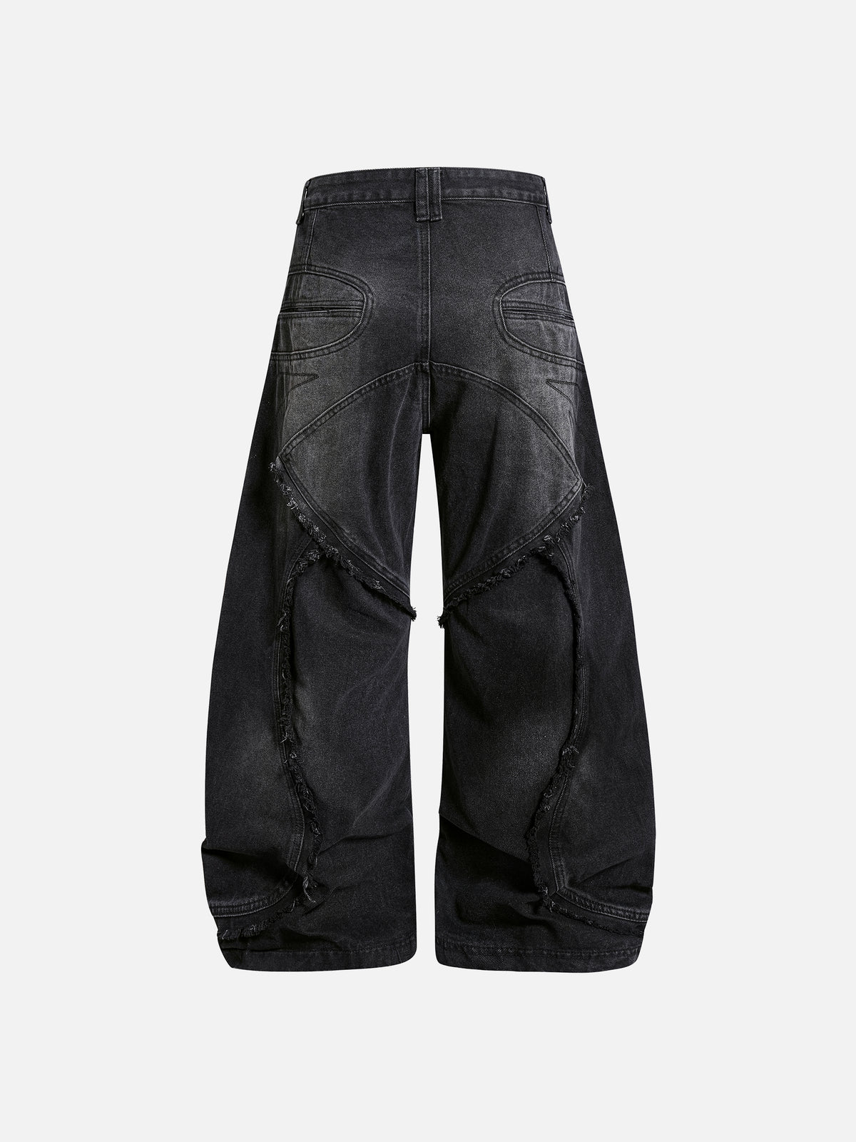 Deconstructed Raw-Edge Curved Flap-Pocket Super Baggy Jeans