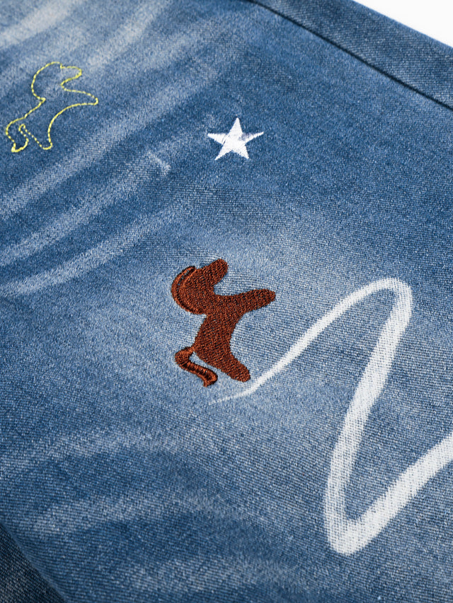 Horse-Embroidered Baggy Jeans