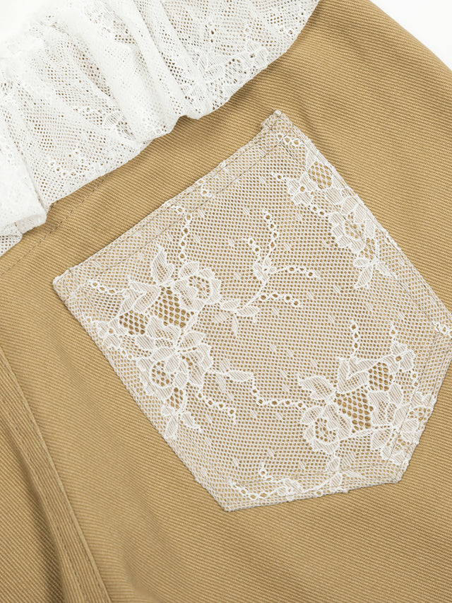 Lace Ruffle Tiered Waistband Baggy Barrel Pants