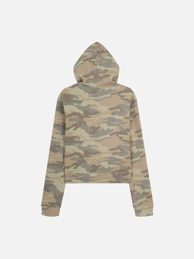 Camo Military-Braid Boxy Zip-Up Hoodie