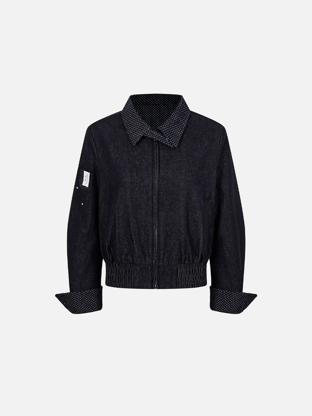 Polka-Dot Panelled Boxy Denim Jacket