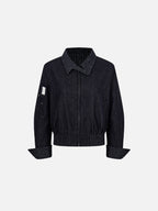 Polka-Dot Panelled Boxy Denim Jacket