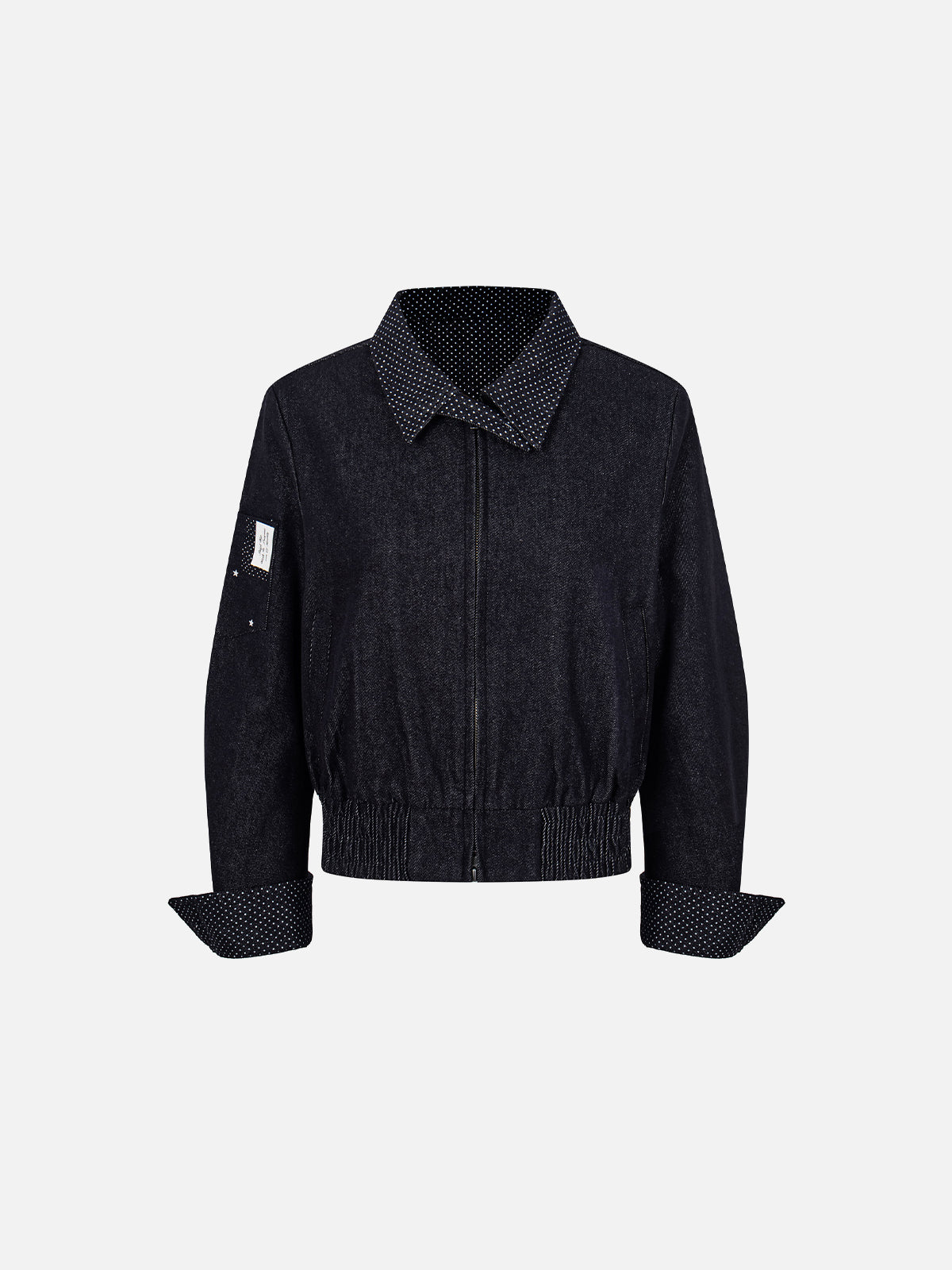 Polka-Dot Panelled Boxy Denim Jacket