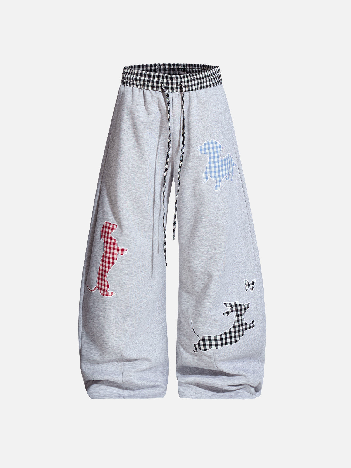 Gingham Dog Applique Baggy Sweatpants
