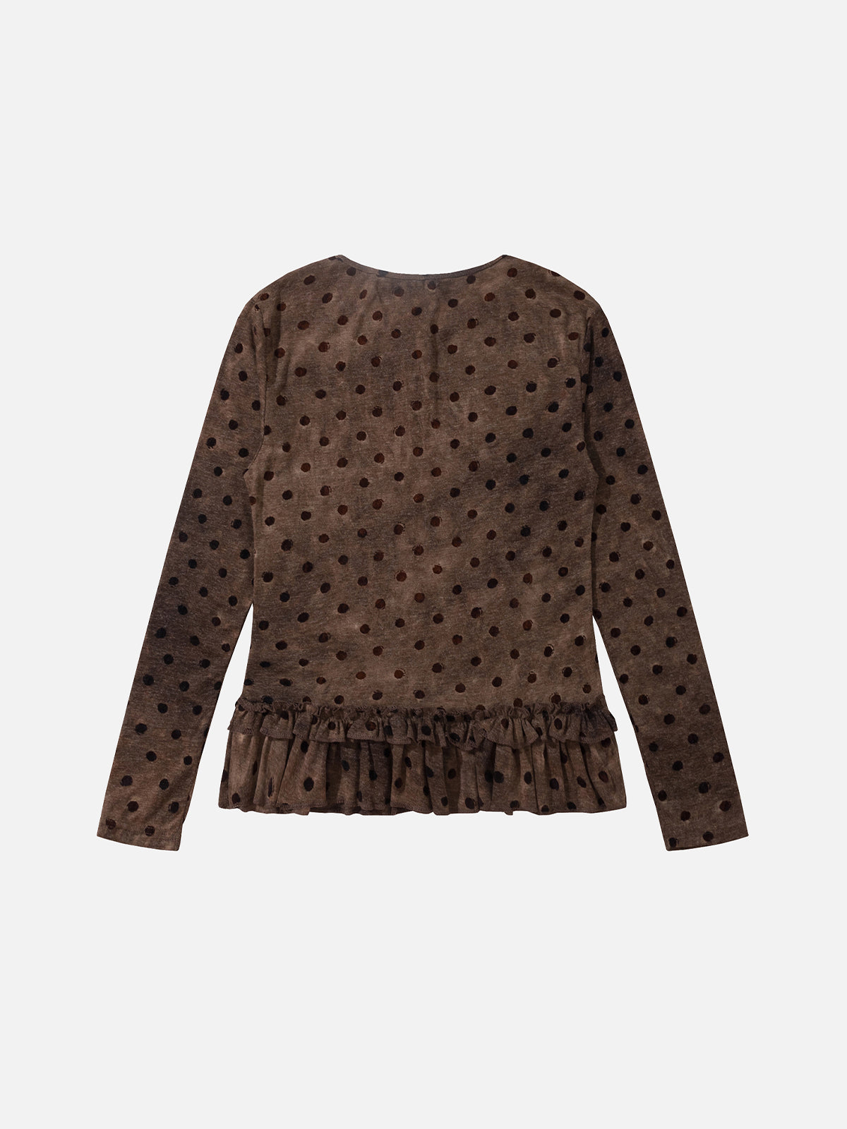 Polka Dot Ruffled-Hem Slim Long-Sleeve T-Shirt