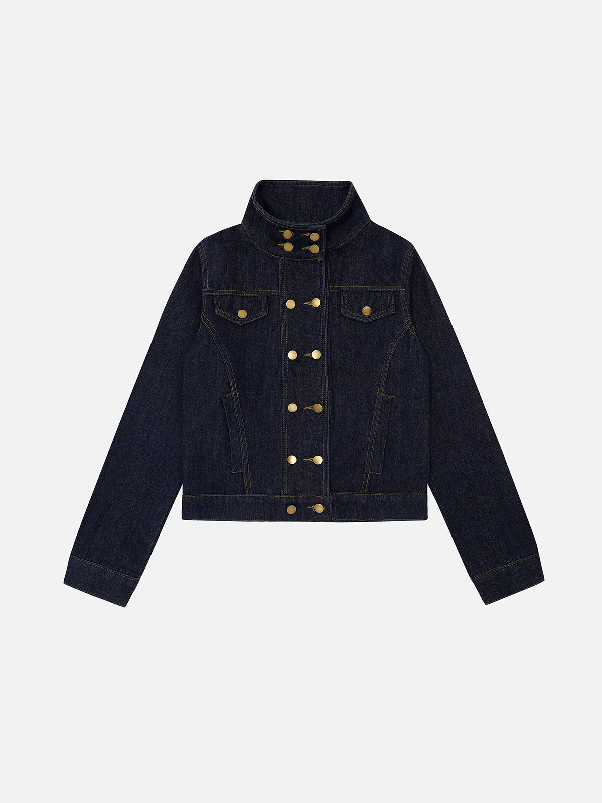 Double-Breasted Faux-Fur Collar Boxy Denim Jacket
