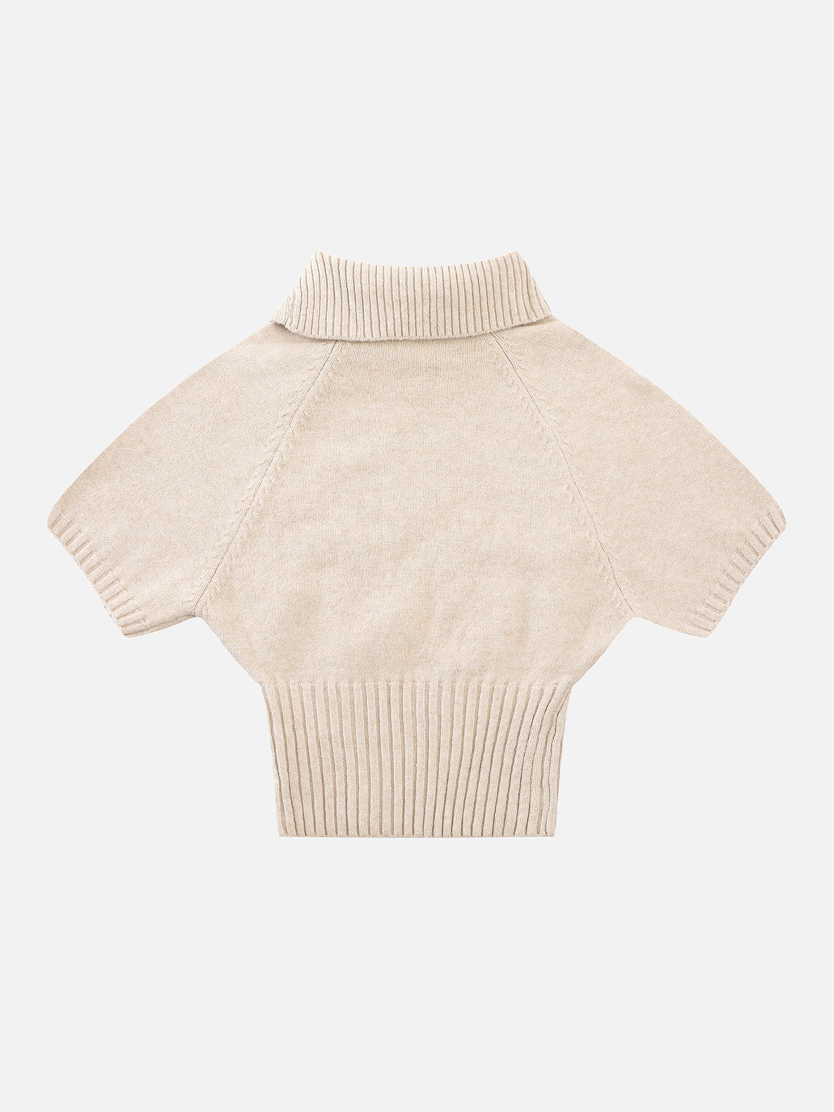 Wool-Blend Cable-Knit Asymmetrical-Collar Slim-Fit Short-Sleeve Sweater