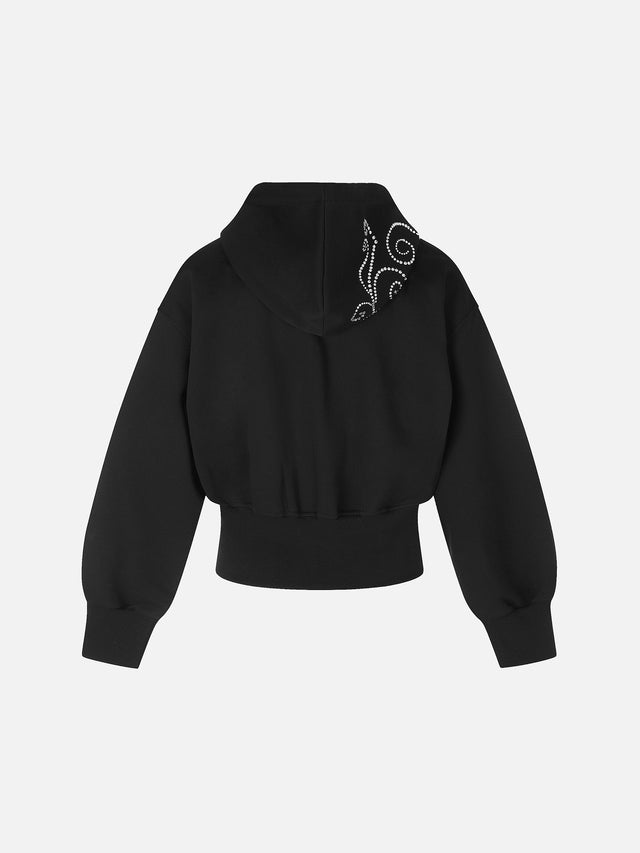 Rhinestone Tribal Butterfly Corset-Hem Boxy Zip Hoodie