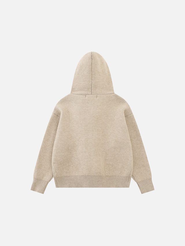 Faux-Fur-Trim Star-Jacquard Oversized Hooded Knit Cardigan