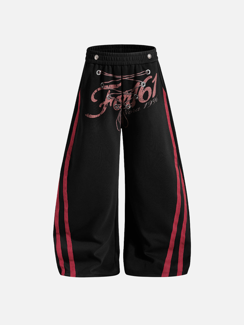 Side-Striped Lace-Up Graphic Baggy Sweatpants