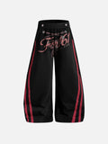Side-Striped Lace-Up Graphic Baggy Sweatpants