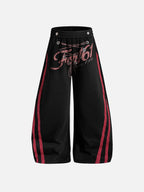 Side-Striped Lace-Up Graphic Baggy Sweatpants
