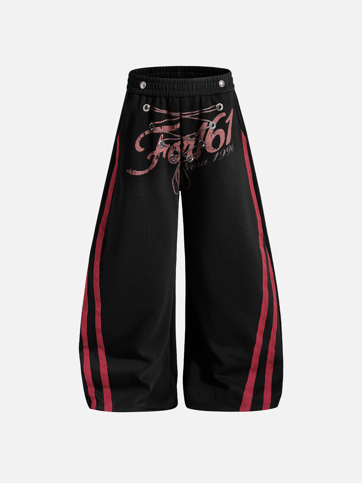 Side-Striped Lace-Up Graphic Baggy Sweatpants