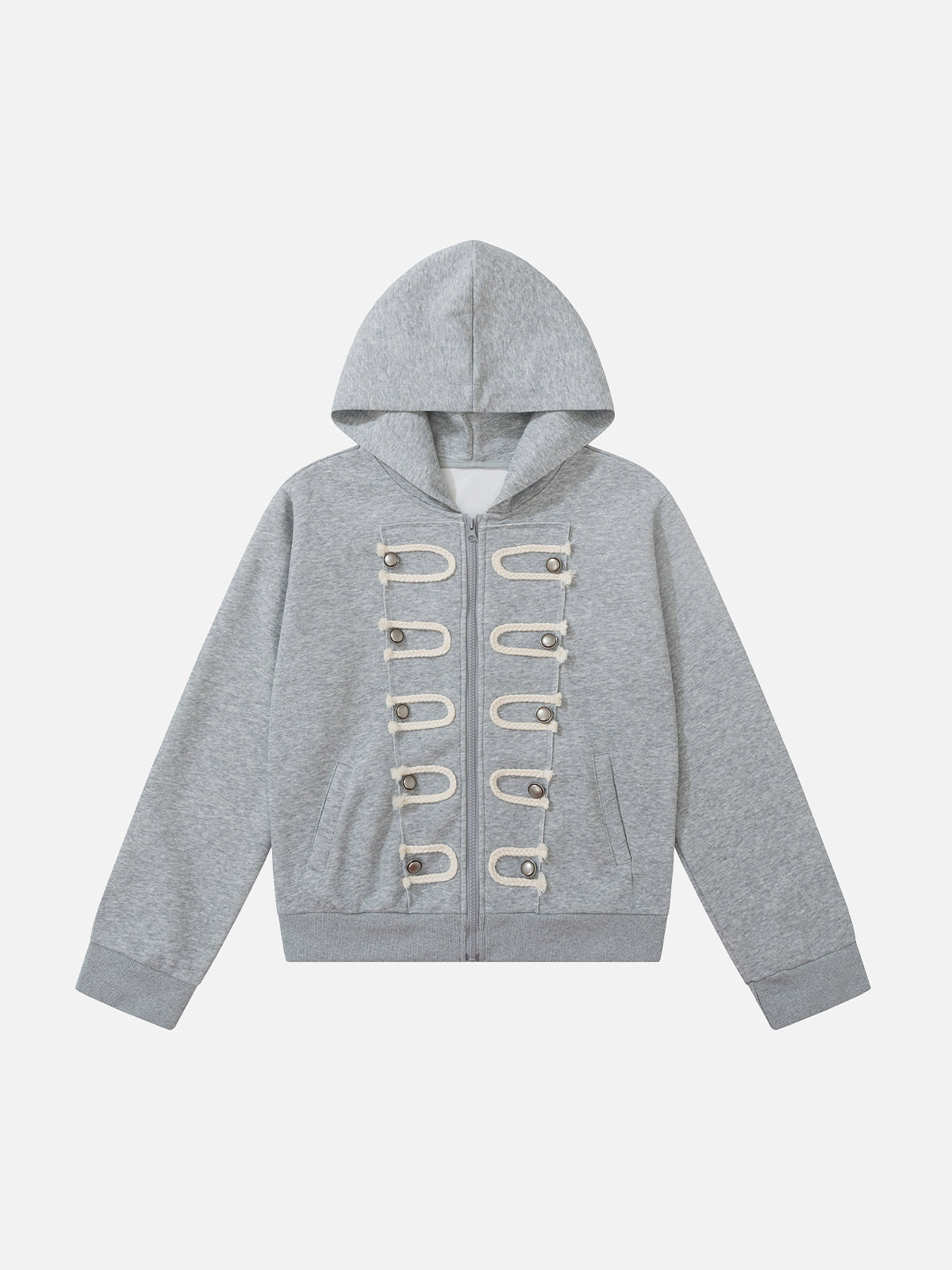 Military Braid-Trim Boxy Zip-Up Hoodie