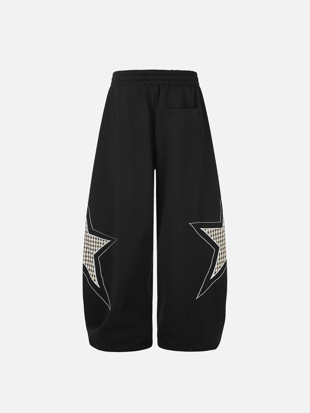 Plaid Star-Panel Baggy Sweatpants