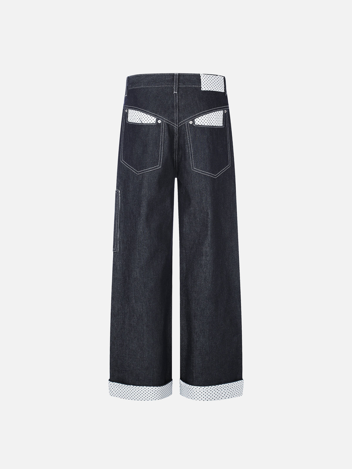 Polka-Dot Panelled Turn-Up Straight-Leg Jeans