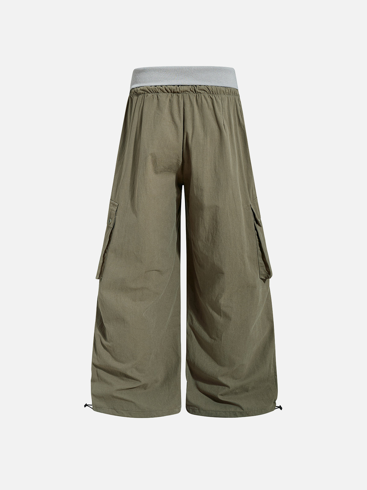 Foldover Waist Shirred Cargo Parachute Pants