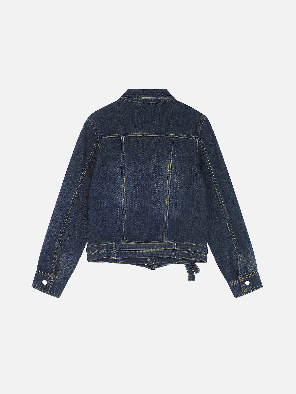 Buckled Eyelet-Belt Washed Boxy Denim Jacket