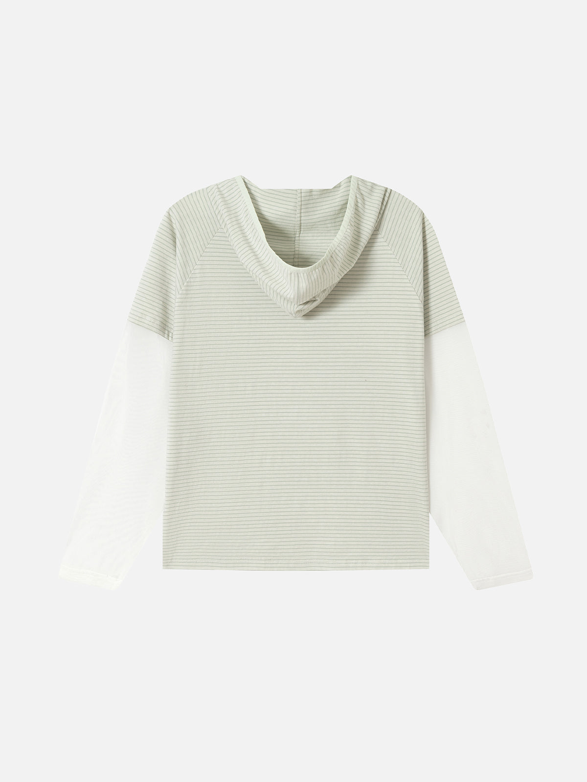 Layered Sheer-Sleeve Striped Asymmetric-Button Oversized Hooded Top