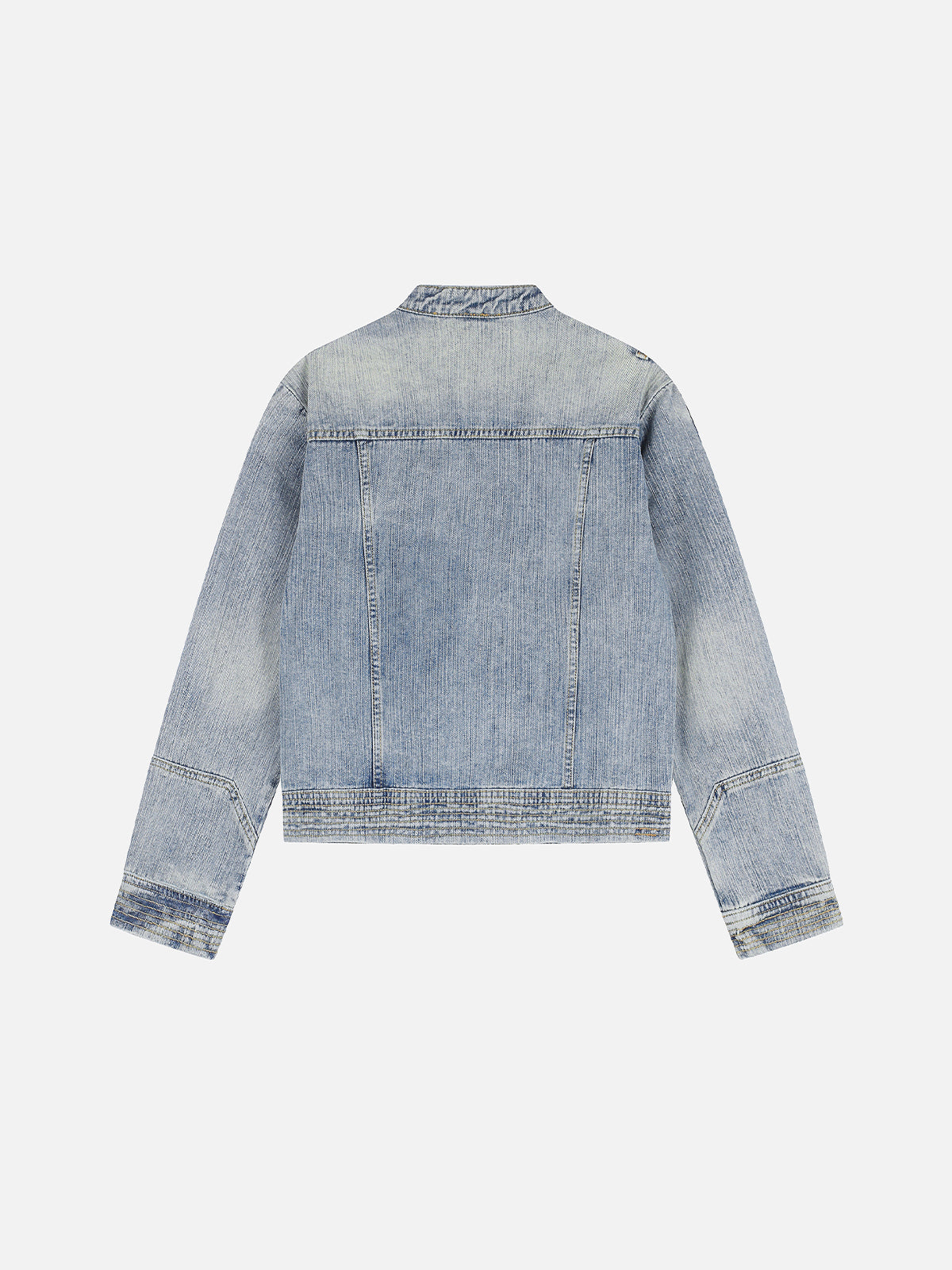 Washed Asymmetric-Zip Moto Boxy Denim Jacket