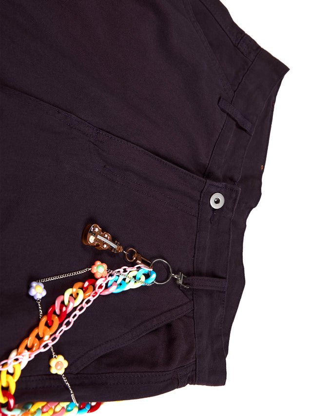 Chain-Detail Cargo Baggy Pants