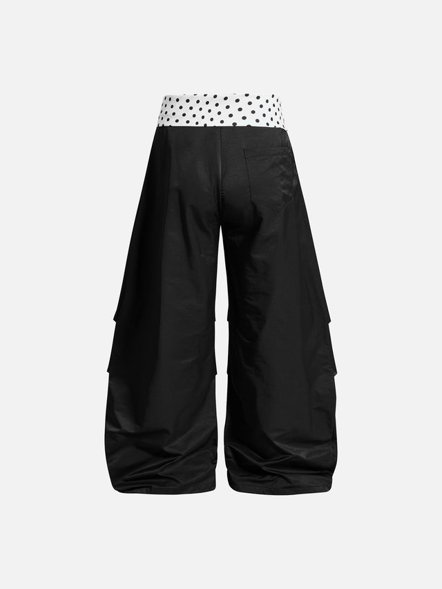 Polka-Dot Double-Waistband Patch Detail Baggy Parachute Pants