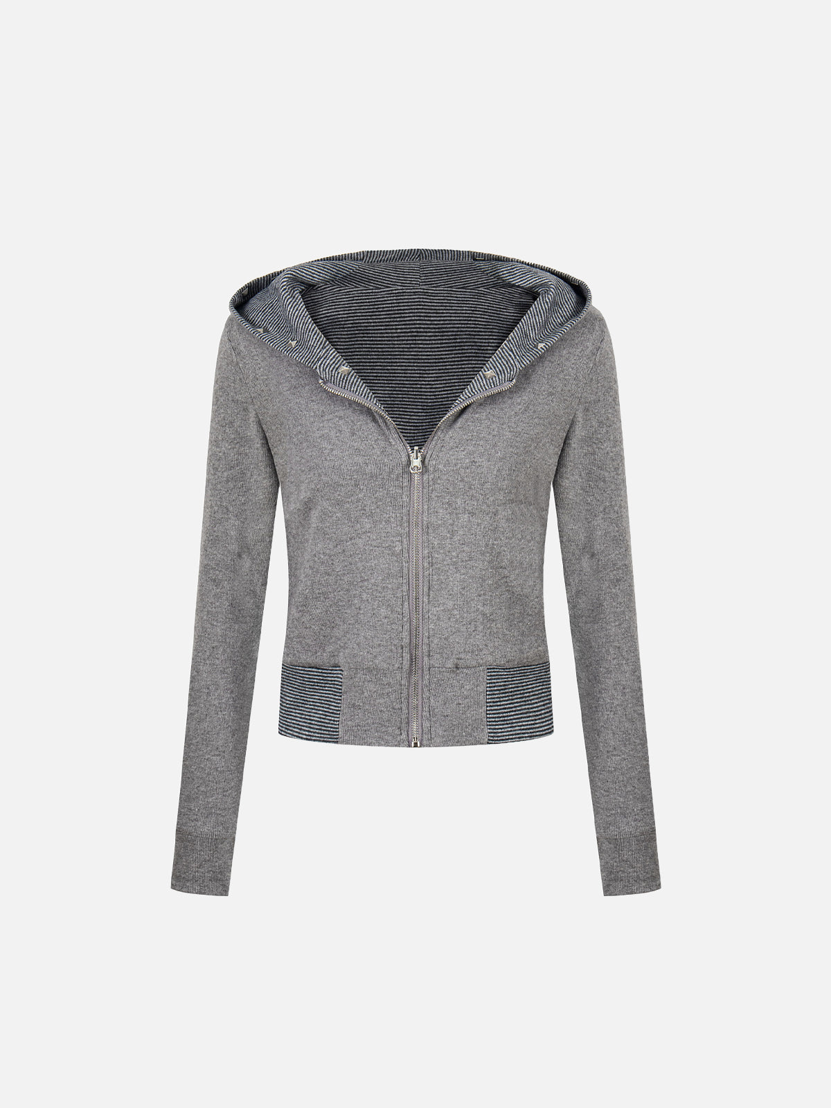Reversible Striped Studded Slim Zip-Up Hoodie