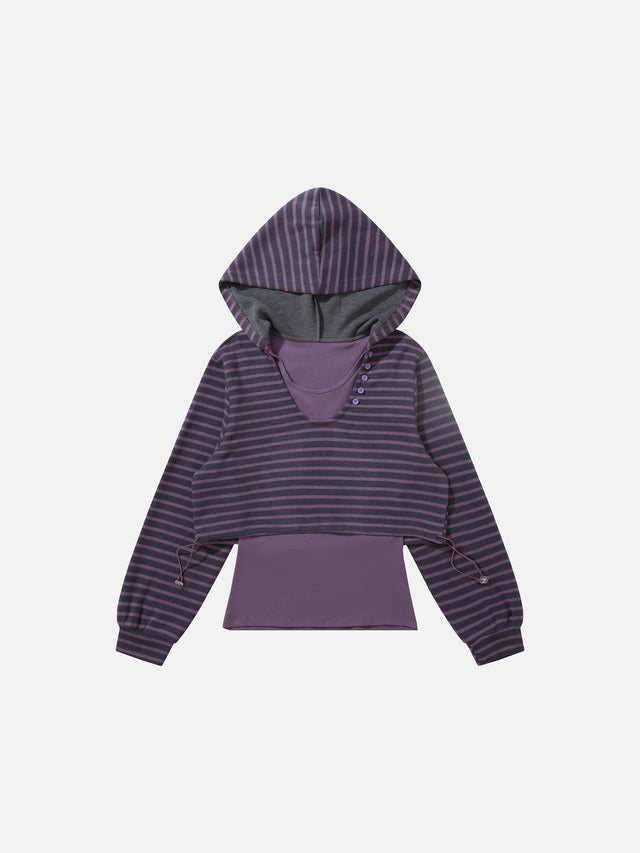 Layered-Look Striped Cropped Hoodie
